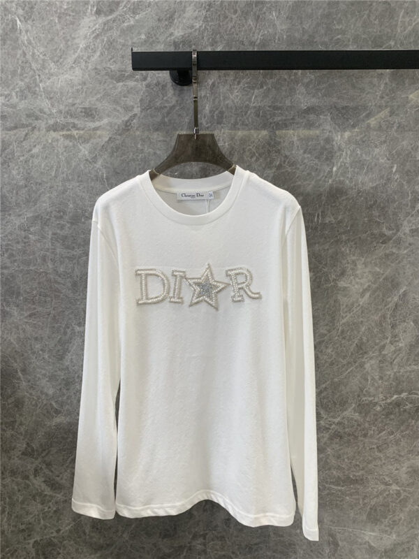 dior letter beaded long-sleeved T-shirt replica clothes
