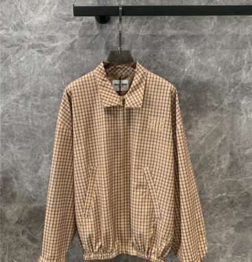 miumiu contrast color plaid stand collar zipper jacket replicas clothes