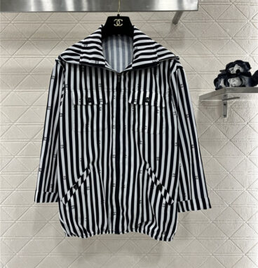 Chanel hot diamond double c striped hooded jacket replicas clothes