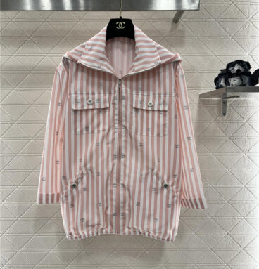 Chanel hot diamond double c striped hooded jacket replicas clothes