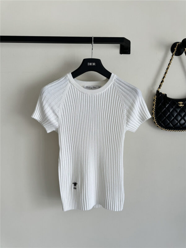 dior knitted striped short-sleeved top replica designer clothes