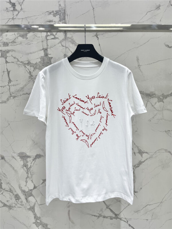 YSL heart flocking embroidered letters T replica clothing sites