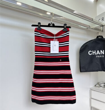 Chanel striped contrast knitted tube top dress replica d&g clothing