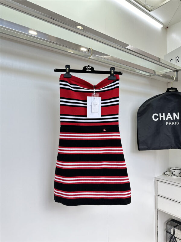 Chanel striped contrast knitted tube top dress replica d&g clothing