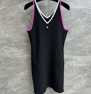 Chanel V-neck colorblock vest dress cheap replica designer clothes