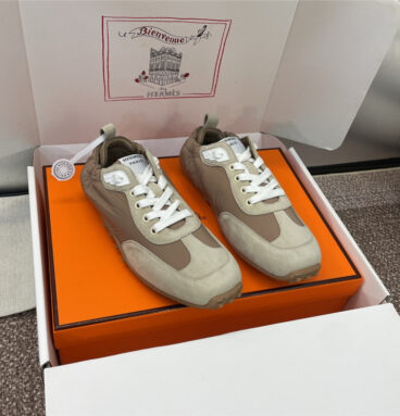 Hermès flat round toe lace-up sneakers replica shoes