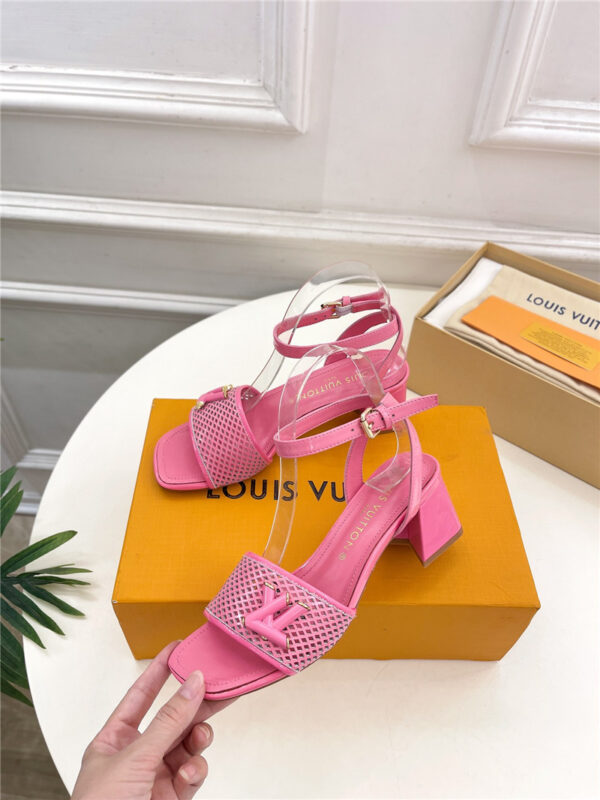 louis vuitton LV V-shaped thick heel hollow sandals replica shoes