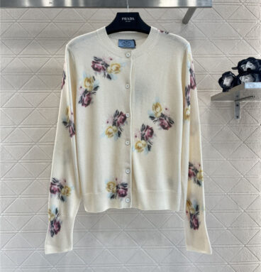 prada round neck floral knitted cardigan replica clothing sites