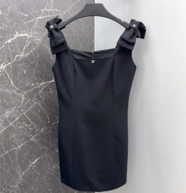 Chanel shoulder strap bow little black dress replicas clothes