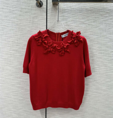 valentino 3D floral knitted short sleeves replica clothing