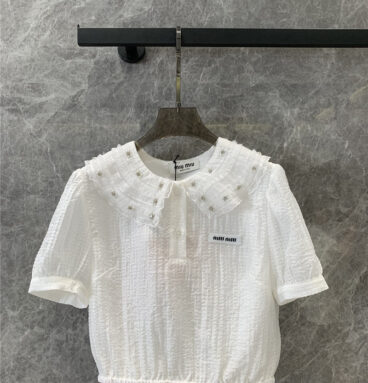 miumiu diamond collar short-sleeved top replicas clothes