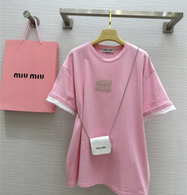 miumiu beaded contrast color T-shirt replica clothing sites