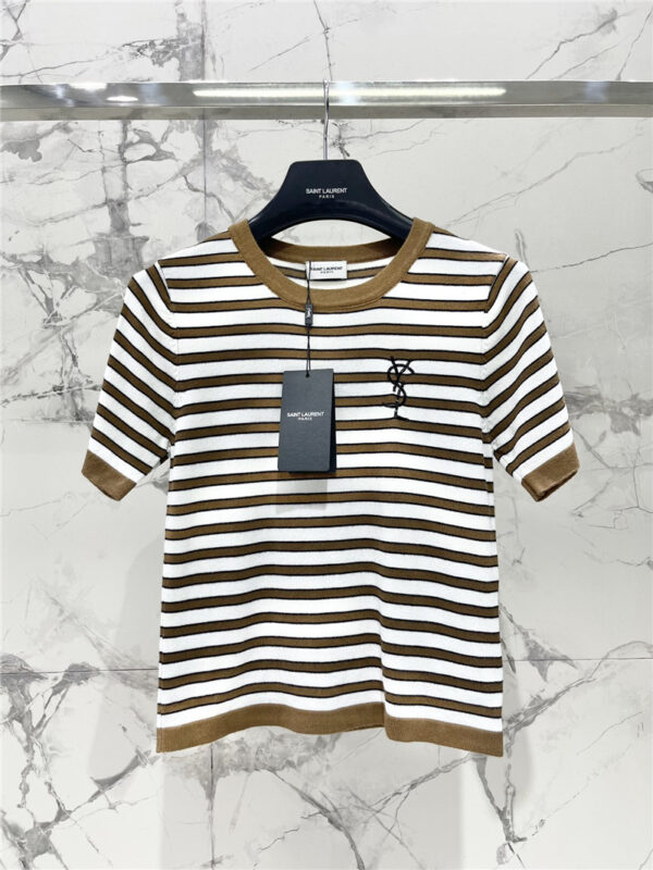 YSL round neck classic striped knitted short sleeves replica clothes