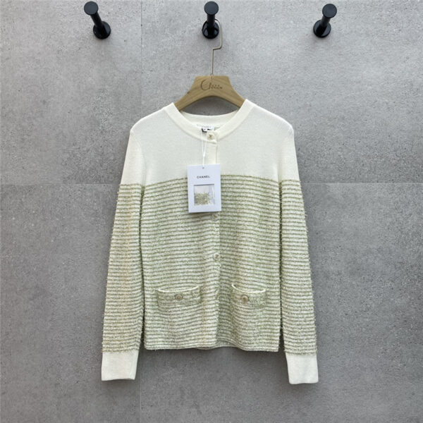 Chanel striped contrast gold thread knitted cardigan replica clothes