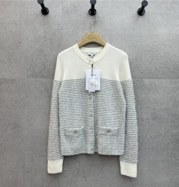 Chanel striped contrast gold thread knitted cardigan replica clothes