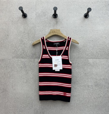 Chanel contrast striped knitted vest replicas clothes