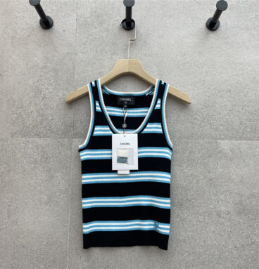 Chanel contrast striped knitted vest replicas clothes