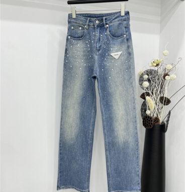 prada classic rhinestone inverted triangle jeans replica clothing