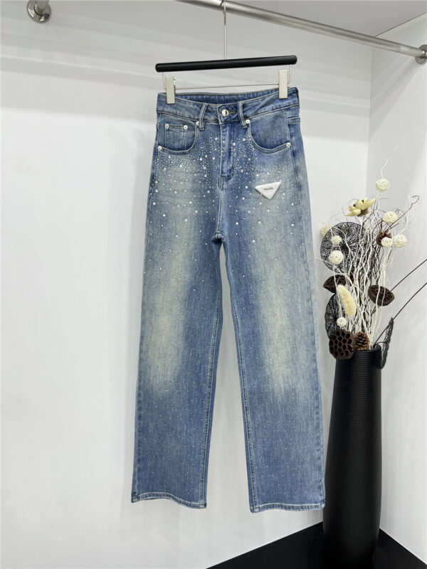 prada classic rhinestone inverted triangle jeans replica clothing