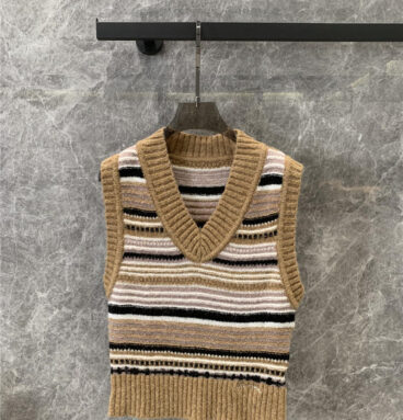 Ganni V-neck striped color block knit vest replica clothing