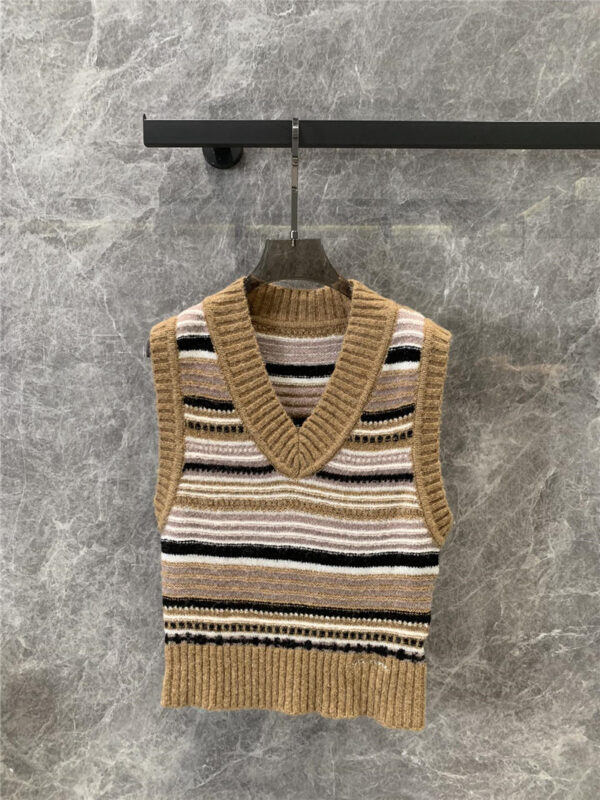 Ganni V-neck striped color block knit vest replica clothing