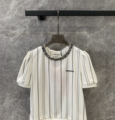 miumiu vertical striped short-sleeved top replica designer clothes