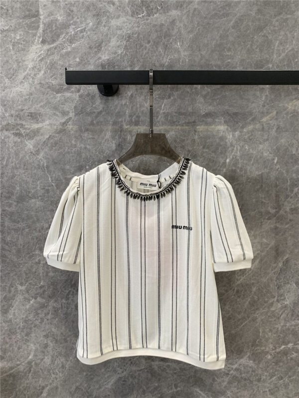 miumiu vertical striped short-sleeved top replica designer clothes