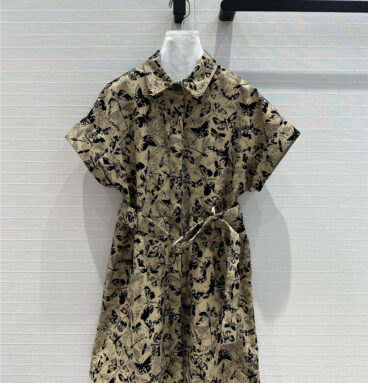 dior black butterfly print khaki dress replica designer clothes