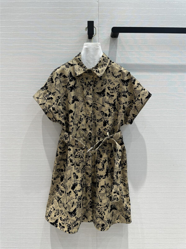 dior black butterfly print khaki dress replica designer clothes