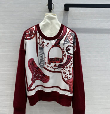 Hermès saddle print pattern patchwork knitted top replica clothes