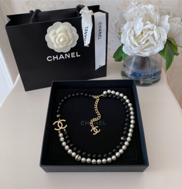 Chanel double black and white bead necklace